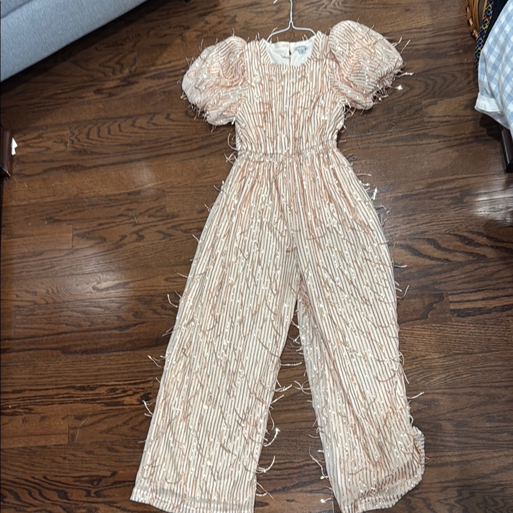 Cream and Rose gold Textured Jumpsuit